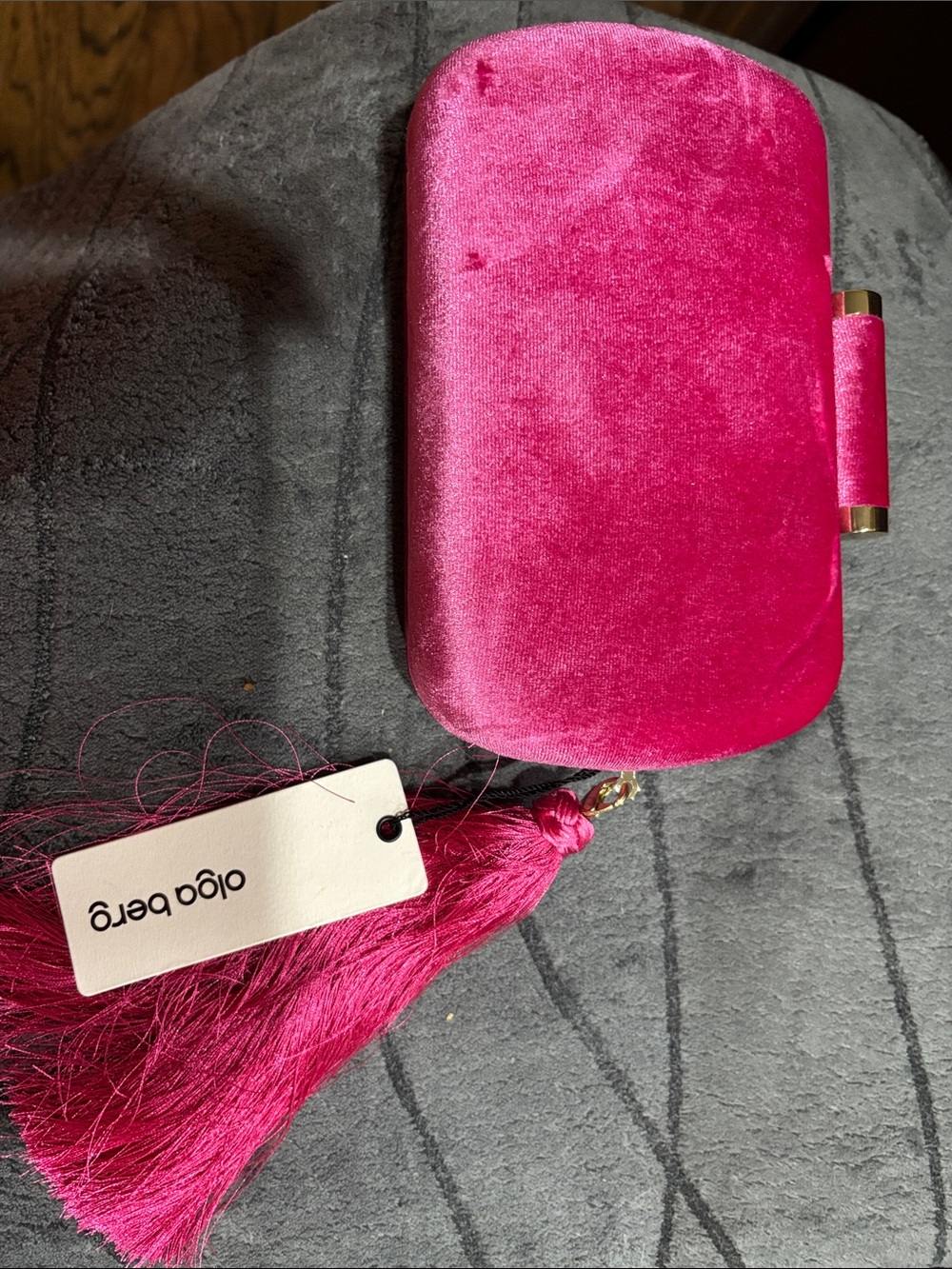 Fushia velvet clutch with tassels
